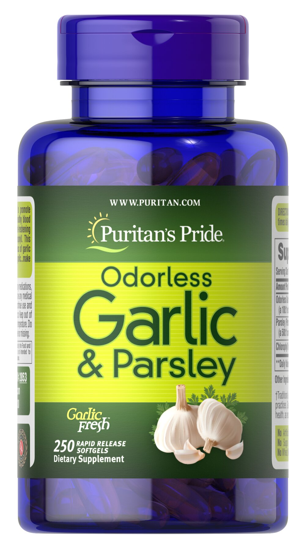 ขวดใหญ่ 250 เม็ด Puritan's Pride Odorless Garlic & Parsley สารสกัดกระเทียมและพาร์สลีย์ จากอเมริกาค่ะ