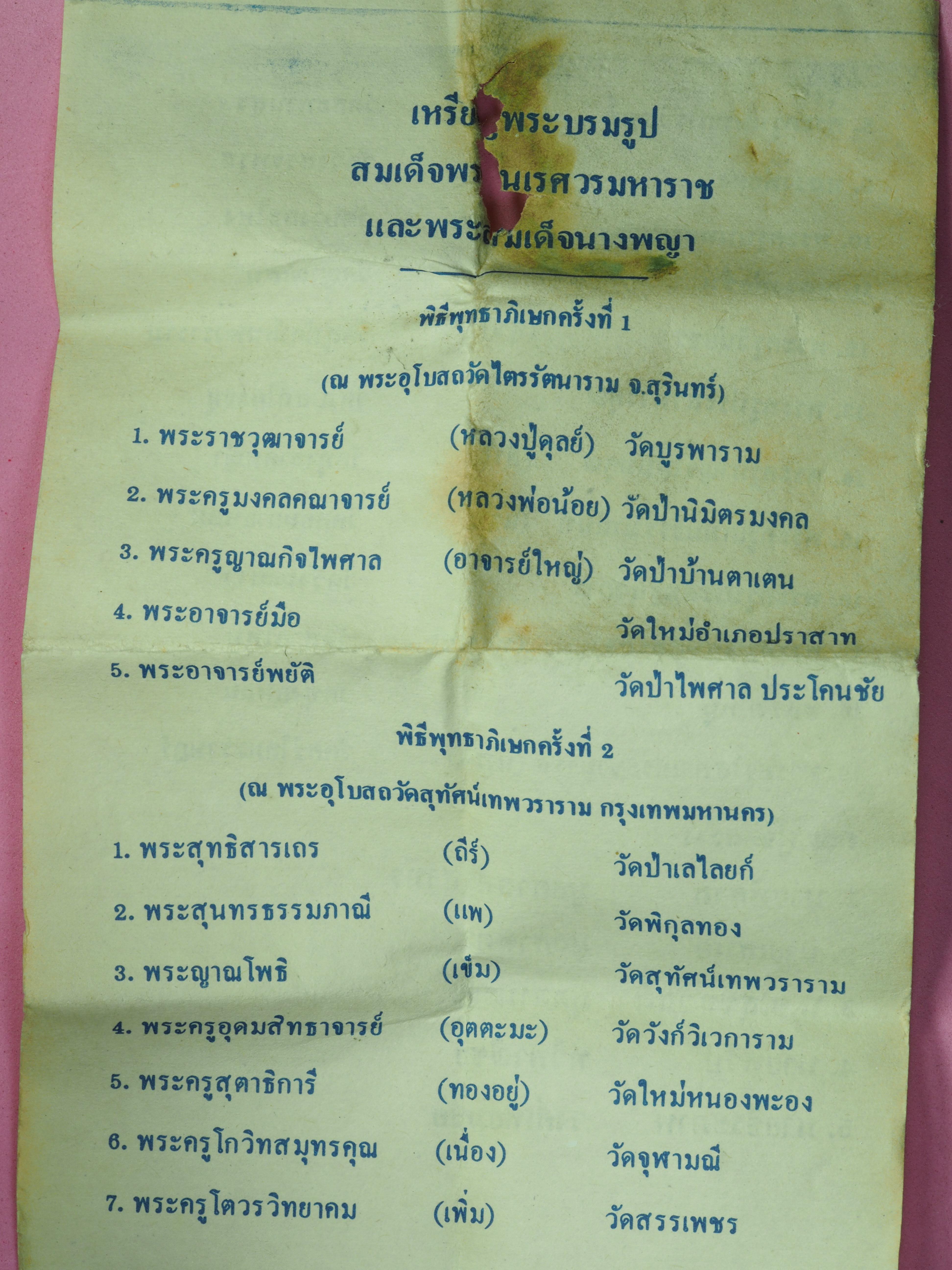 ขายแล้ว*40325 เหรียญพระบรมรูปสมเด็จพระนเรศวรมหาราช หลังสมเด็จนางพญา ปี 2524 (หลวงพ่อเงิน,หลวงพ่อเนื่องฯลฯ) ร่วมปลุกเสกตามฝอยคำอธิบาย 5