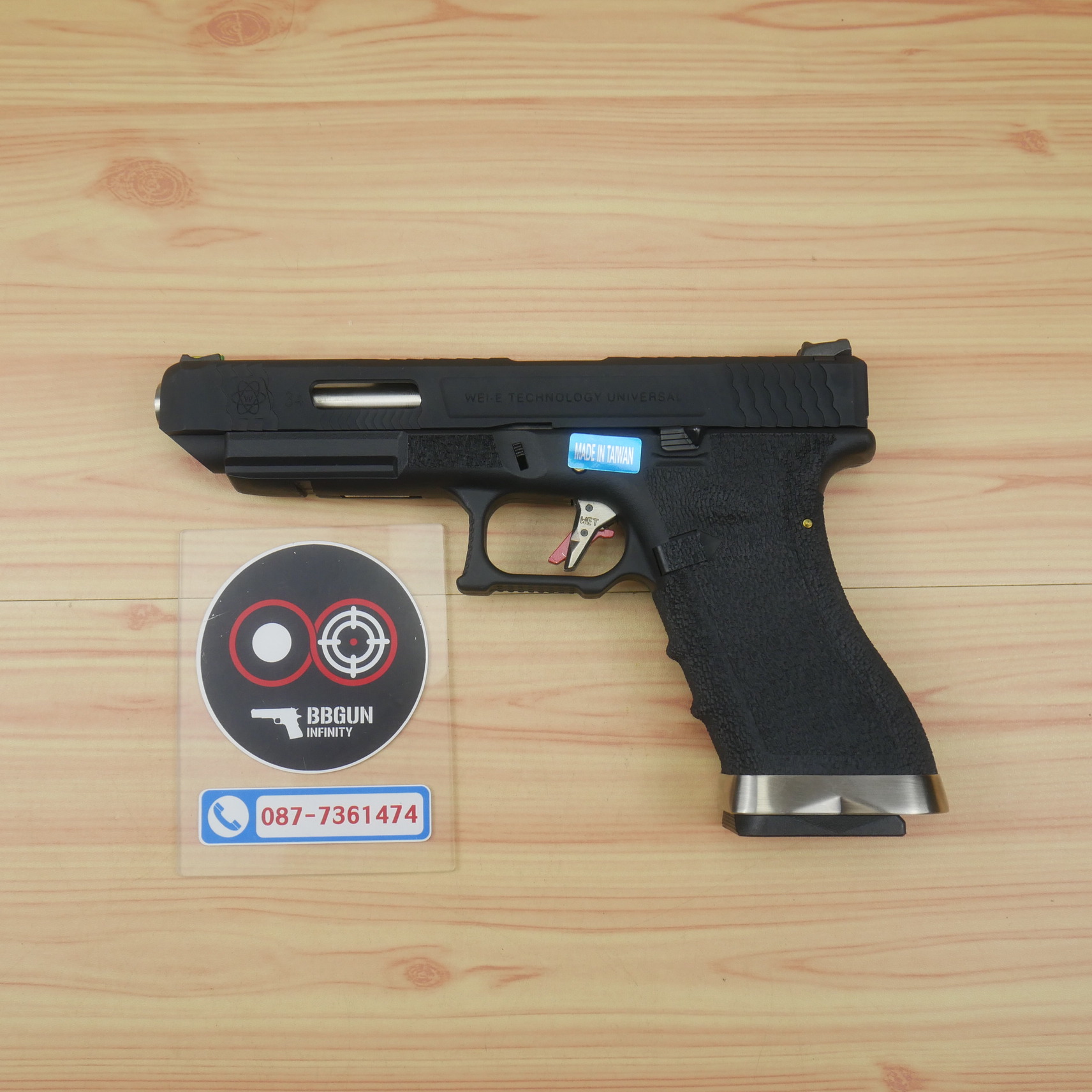 บีบีกันอัดแก๊ส WE G34 T5 G-Force GBB Glock 34 เฟรมดำ สไลด์ดำ ท่อเงิน BB GUN