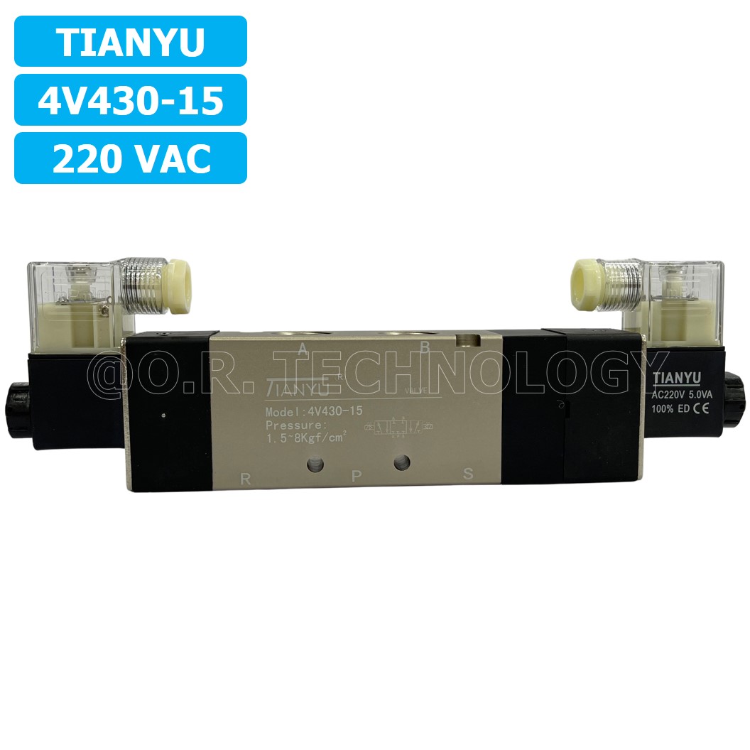 (1ชิ้น) 4V430-15 220VAC โซลินอยด์วาล์ว คอยล์ 2 ข้าง 5/3 Double Coil Solenoid Valve Pneumatic TIANYU
