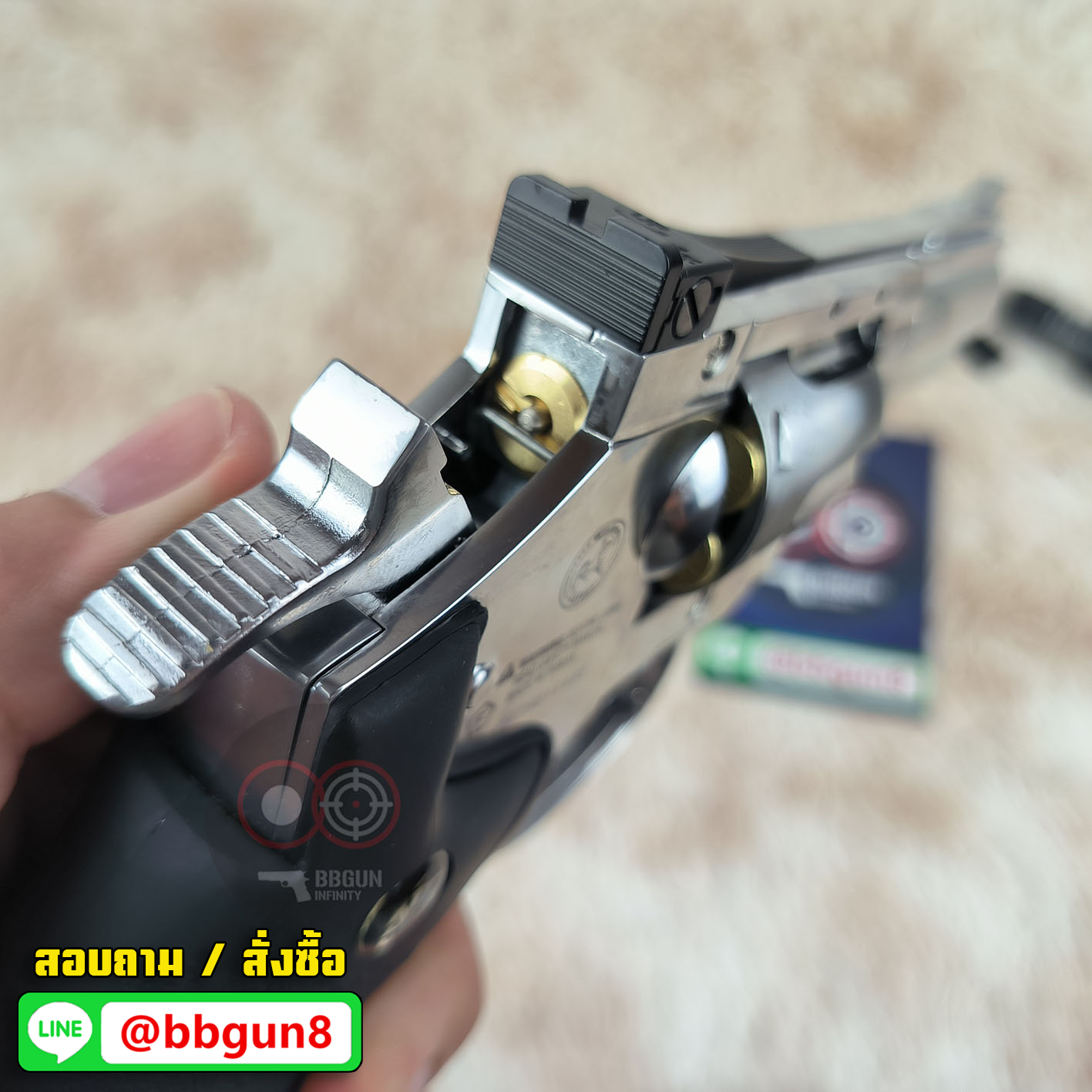 WinGun 708S 2.5 inch Co2 - Silver งานไต้หวัน ปืนบีบีกันลูกโม่ 2.5 นิ้ว สีเงิน - ด้ามดำ