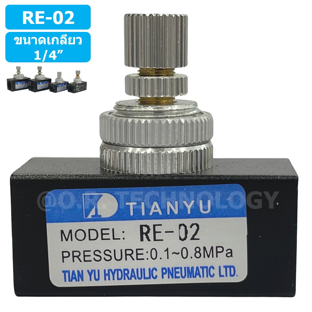 (1ชิ้น) RE-02 ตัวปรับความเร็วลม วาล์วปรับความเร็วลม ตัวปรับลม Air Flow Speed Control Valve TIANYU ขนาดเกลียว 1/4"