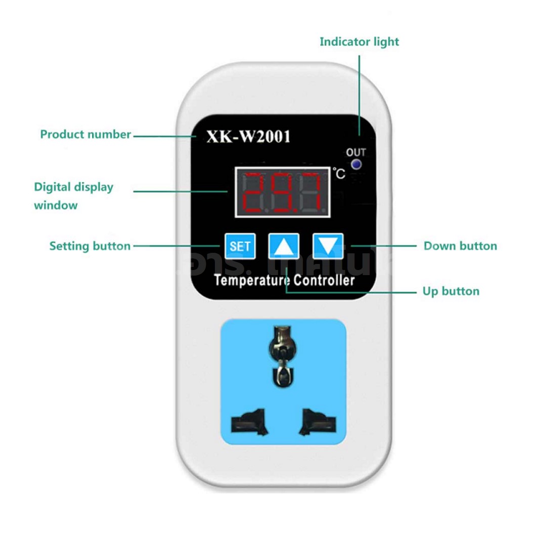 XK-W2001/XK-W2008 220VAC ปลั๊กควบคุมอุณหภูมิ/ปลั๊กควบคุมความชื้น Digital Temperature Controller / Humidity Controller เครื่องควบคุมอุณหภูมิตู้ฟักไข่ เครื่องควบคุมอุณหภูมิ/เครื่องควบคุมความชื้น (-50°C-110°C) / (0-100%RH)