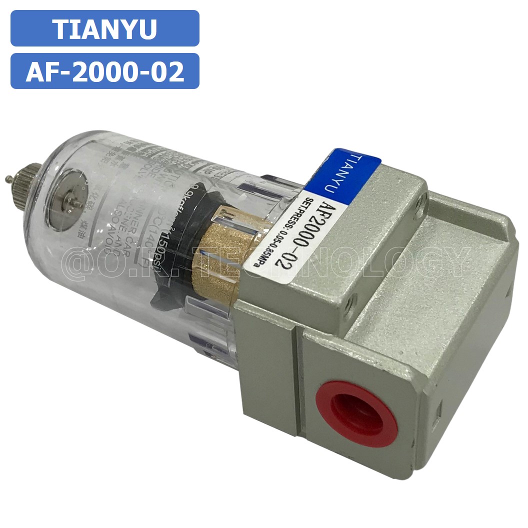 AF2000-02 ตัวกรองลม ชุดกรองลมดักน้ำ Manual Drain อุปกรณ์ปรับปรุงคุณภาพลม Air Filter Pneumatic TIANYU AF-2000-02