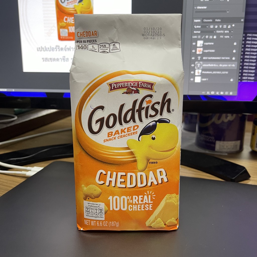 เปปเปอร์ริดจ์ฟาร์ม เชดด้าชีส บิสกิต รูปปลา 187, 204 กรัม Pepperidge Farm Cheddar Baked Snack Cracker 187, 204 g.