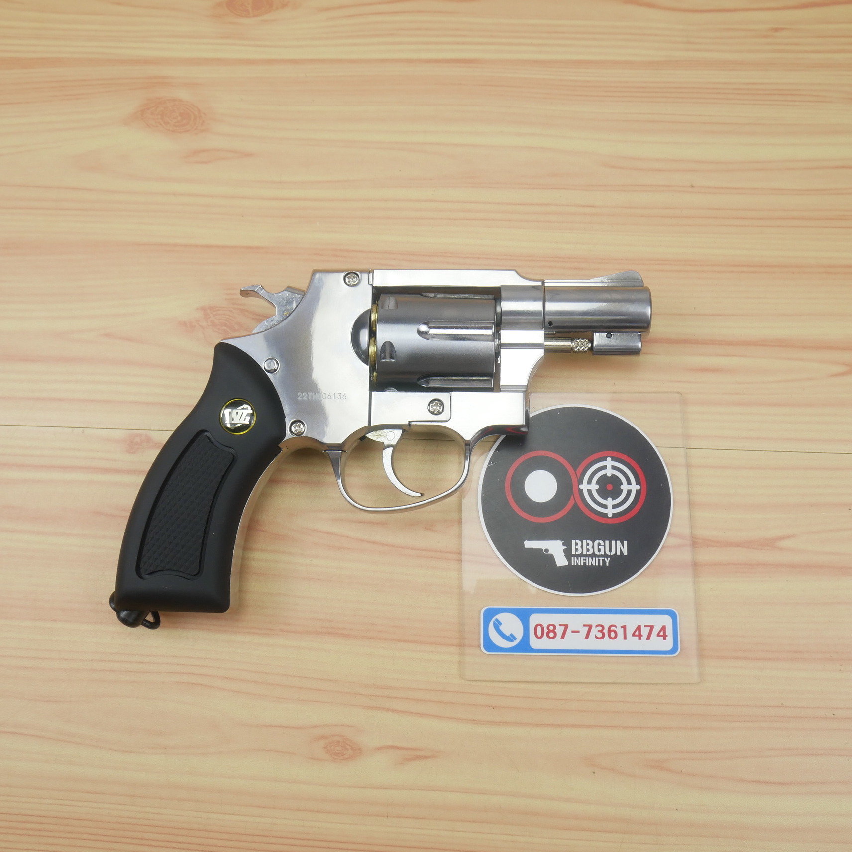 บีบีกันลูกโม่ 2 นิ้ว WinGun 733 Co2 Silver ด้ามดำ BB GUN