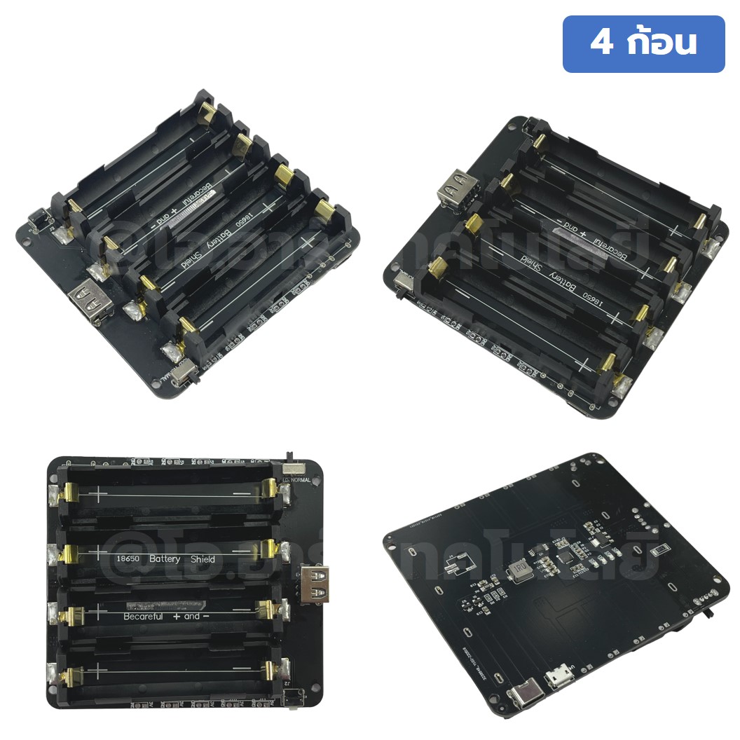 NA695 โมดูลชาร์จแบตเตอรี่ 18650 แบบ 4 ก้อน พร้อมช่อง USB 4x18650 Lithium Battery Shield Power Expansion Board