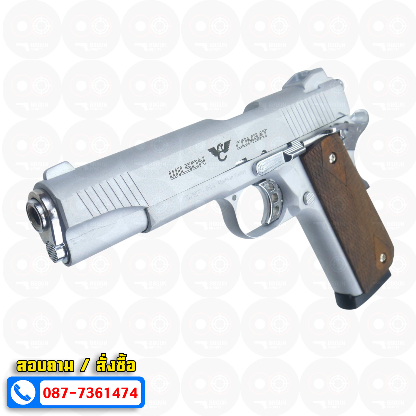 Blank Gun KUZEY M1911 WILSON COMBAT เงินด้าน 5 นิ้ว แบลงค์กัน ด้ามไม้