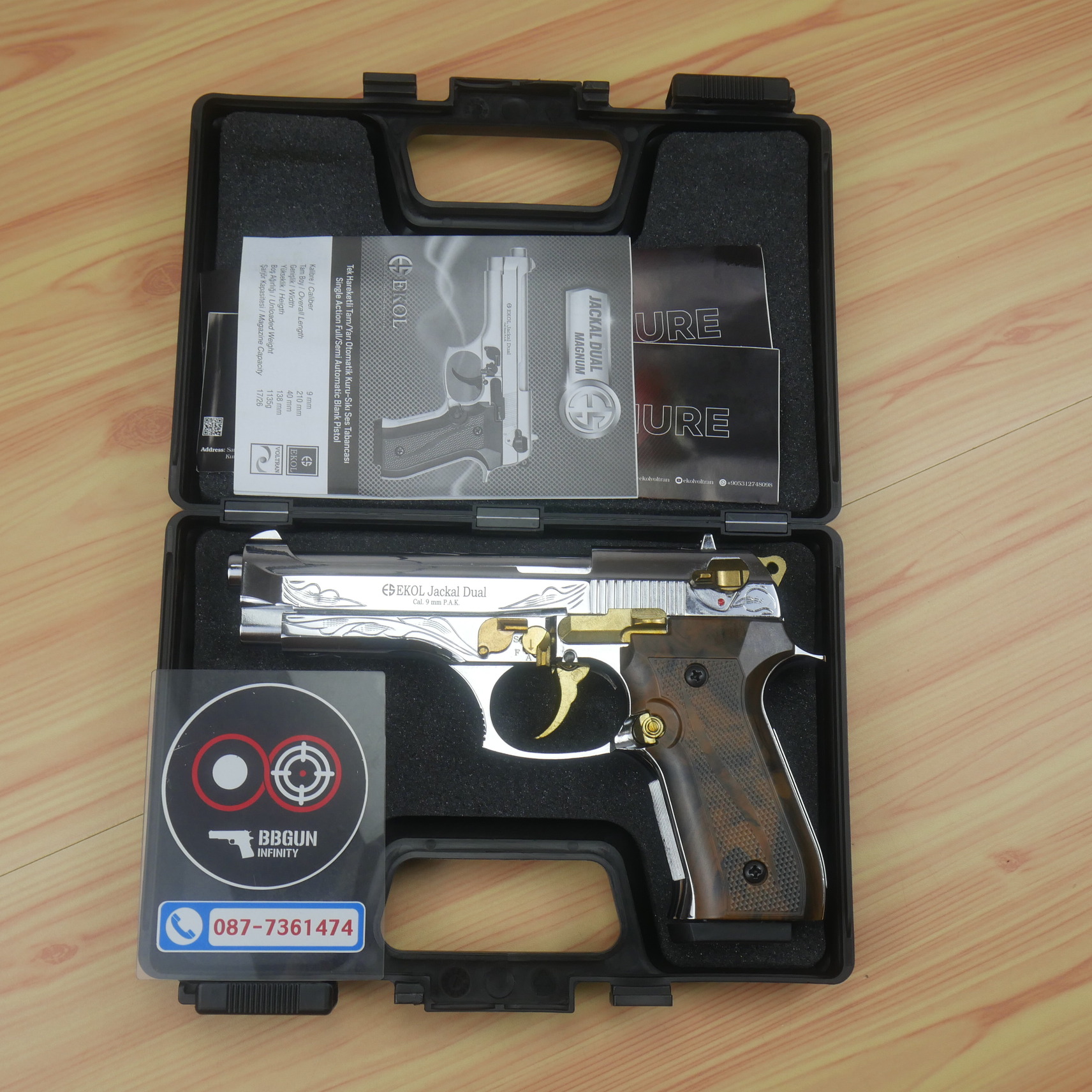 แบลงค์กัน EKOL JACKAL DUAL Full Auto 5 นิ้ว สีเงินเงาทองลาย BLANK GUN