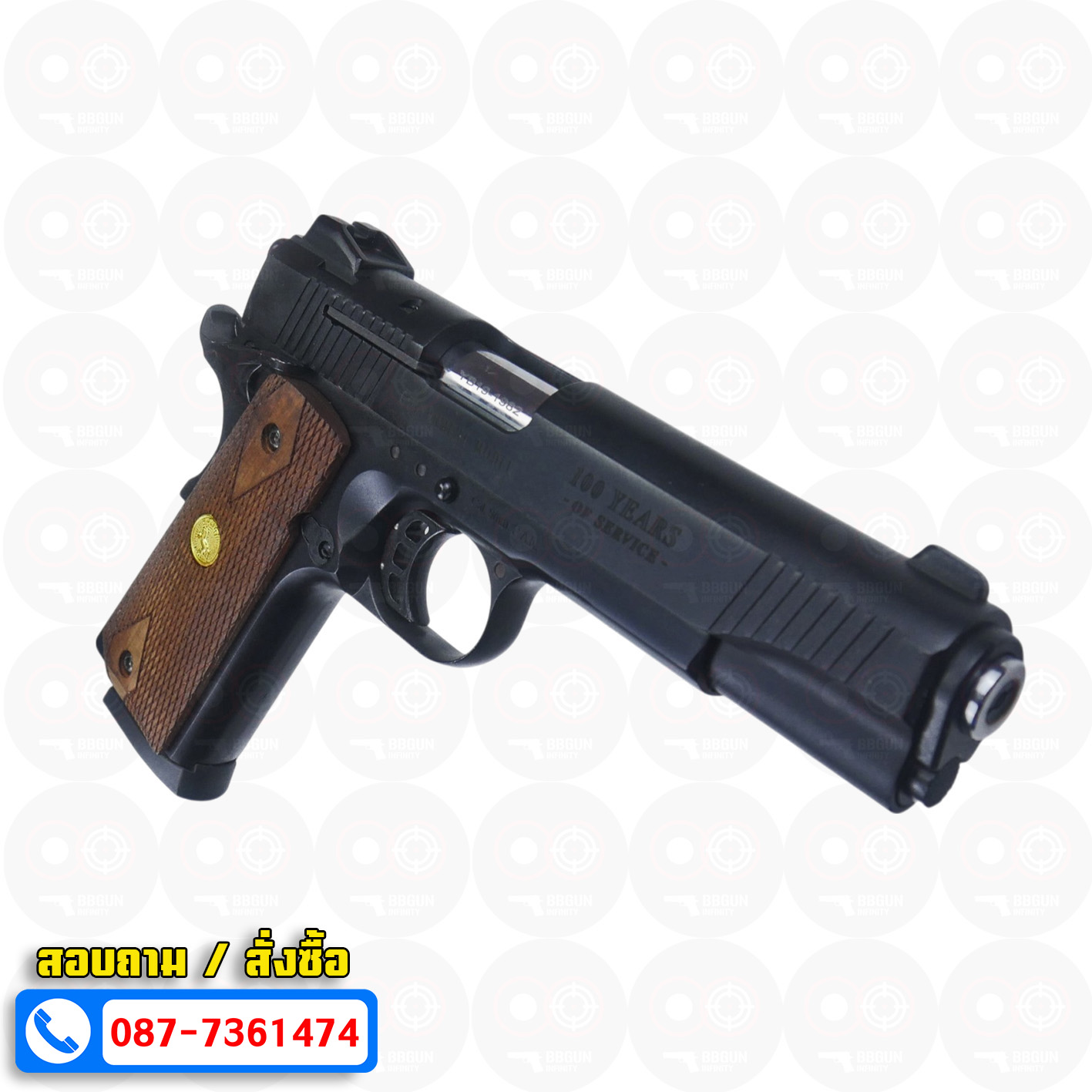 แบลงค์กัน KUZEY M1911 COLT GOVERMENT 100 Year สีดำ 5 นิ้ว blank gun ด้ามไม้