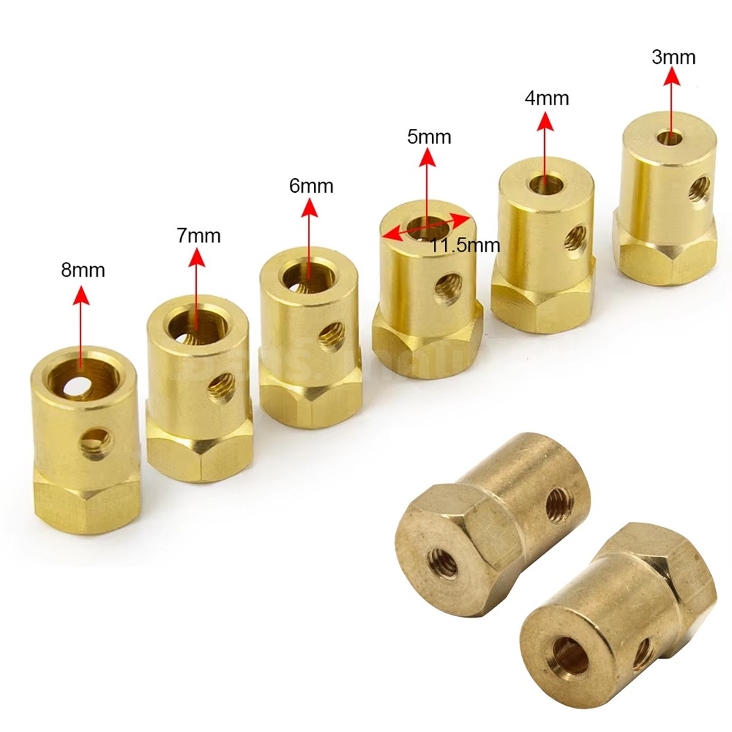 HEX แบบสั้น18mm / แบบยาว30mm ข้อต่อหกเหลี่ยม ข้อต่อล้อ Hexagonal Shaft Coupling 2/3/4/5/6/7/8mm ข้อต่อหกเหลี่ยมทองเหลือง Brass Coupling Connector