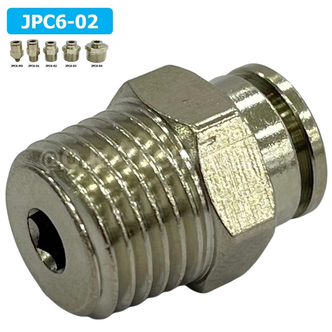 (1ชิ้น) JPC6-02 ข้อต่อลมสแตนเลสเกลียวนอก ข้อต่อลมเกลียวนอก ข้อต่อลม สแตนเลส STAINLESS Male Thread Straight Quick Connector Fitting