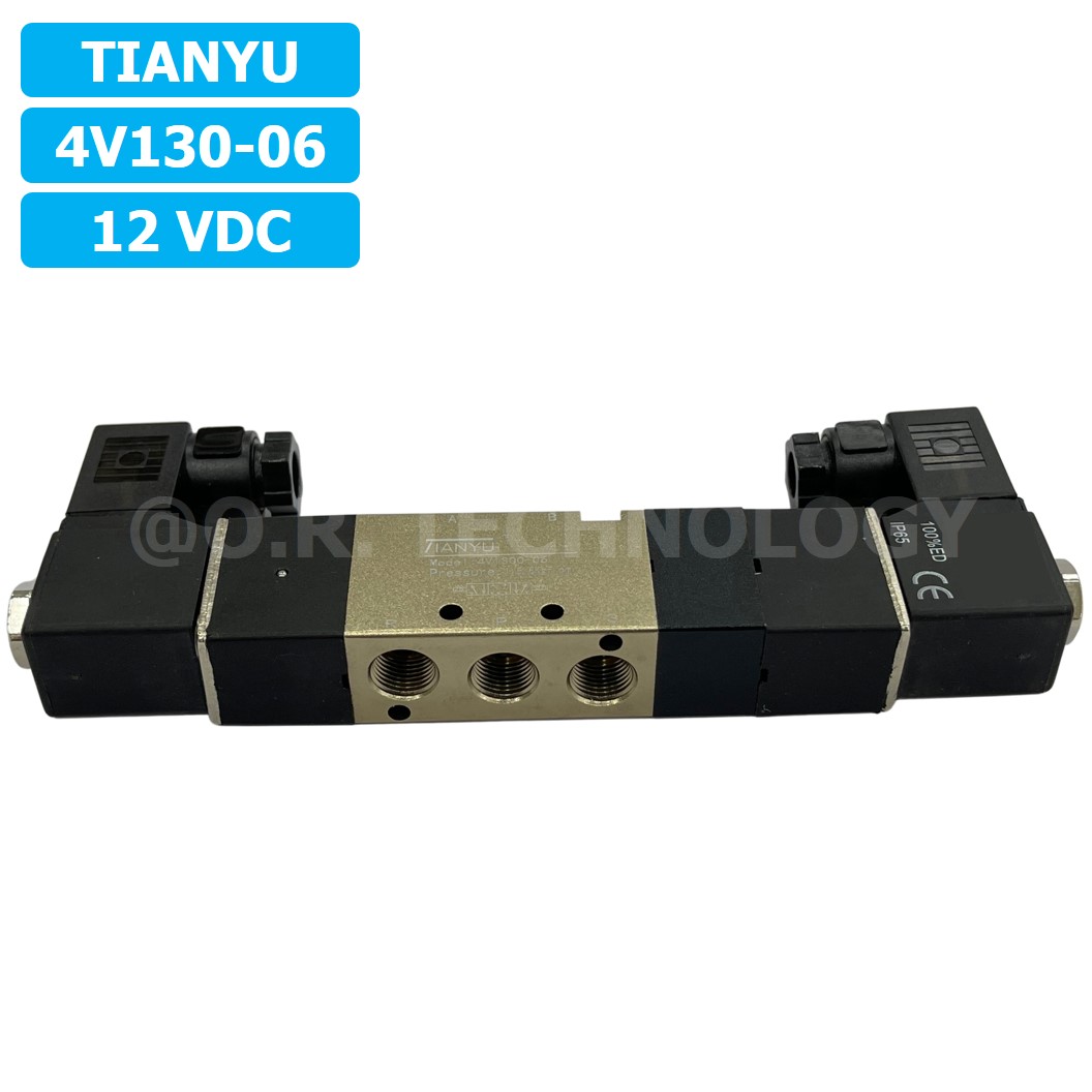 4V130-06 12VDC โซลินอยด์วาล์ว คอยล์ 2 ข้าง 5/3 Double coil Solenoid Valve Pneumatic TIANYU 4V-130-06