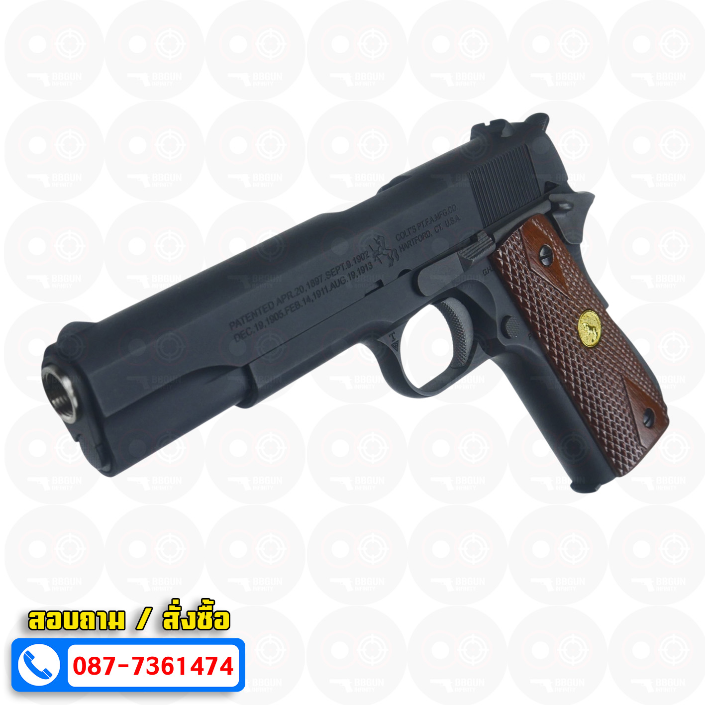 บีบีกันอัดแก๊ส Army Armament R31 Colt M1911A1 สีดำ ด้ามไม้แท้ BB GUN