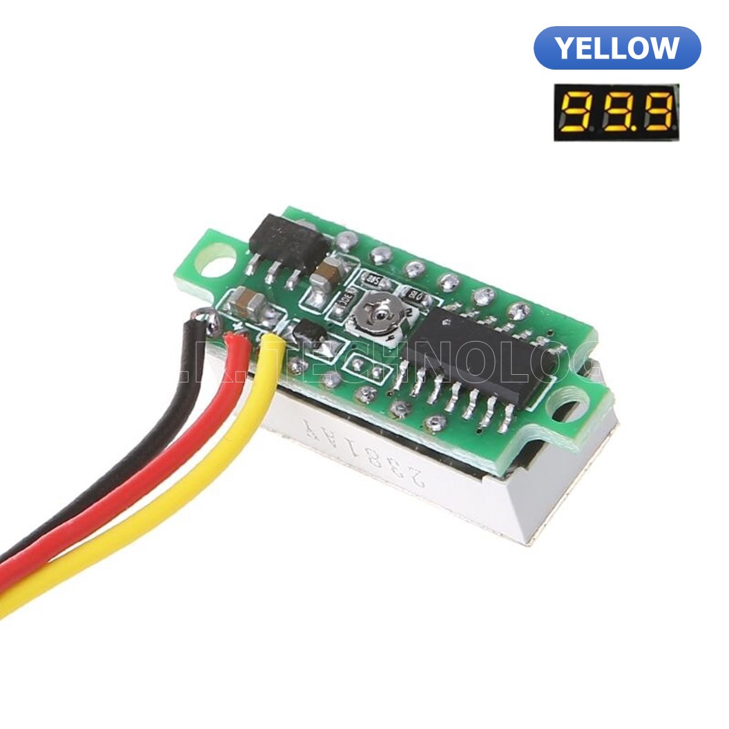 (1ชิ้น) NC292 จอแสดงผล โวลต์มิเตอร์ 3 สาย สีเหลือง ขนาด 0.28นิ้ว 0-100VDC 3-Wire DC Voltmeter Yellow
