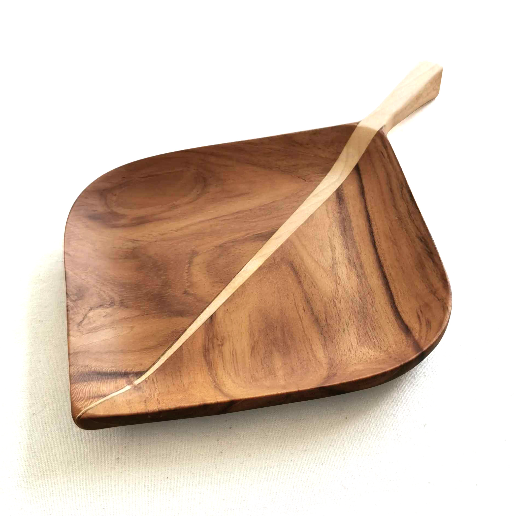 กูปรี จานไม้สัก รูปใบไม้ ใบด่าง 𝐊𝐨𝐮𝐩𝐫𝐞𝐲 Natural Teak Wooden Leafy Plate Appetizer Dish Style Spotted Hand-Crafted