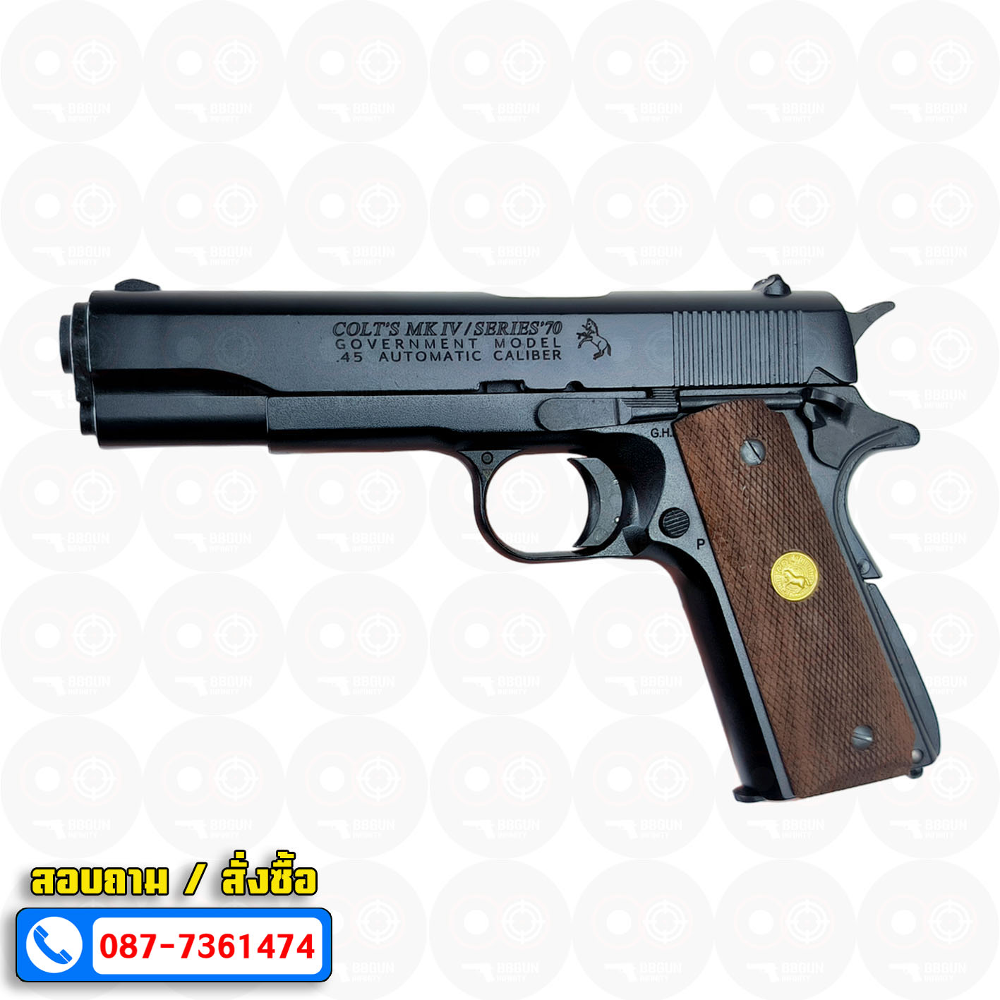 แบลงค์กัน AKSA Colt MK IV/SERIES ' 70 1911 สีดำ กริปไม้ (2 แม็กกาซีน) BLANK GUN