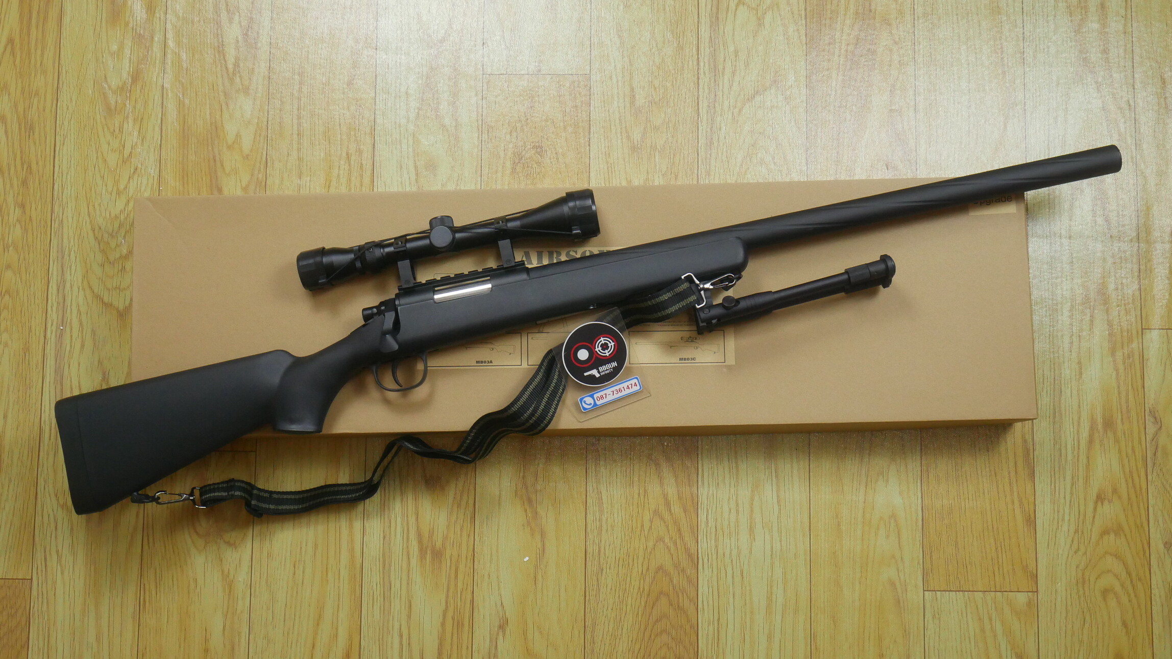 WELL MB03 อัพเกรด 2025 Sniper Rifle (สีดำ) ครบเซต กล้อง+ขาทราย พร้อมเล่น