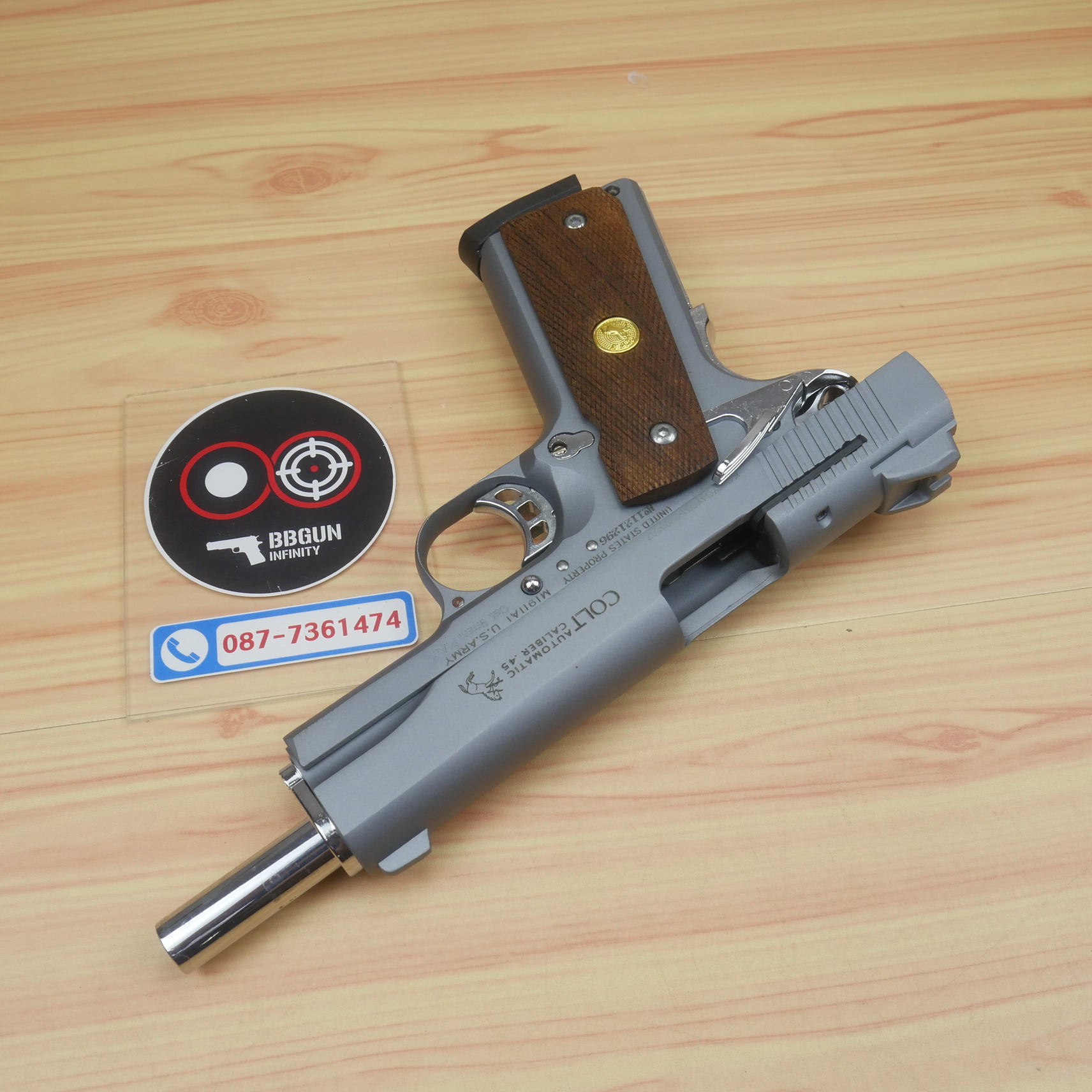 แบลงค์กัน KUZEY M1911 Special Combat สีสโมค ลำกล้อง 5 นิ้ว blank gun ด้ามไม้