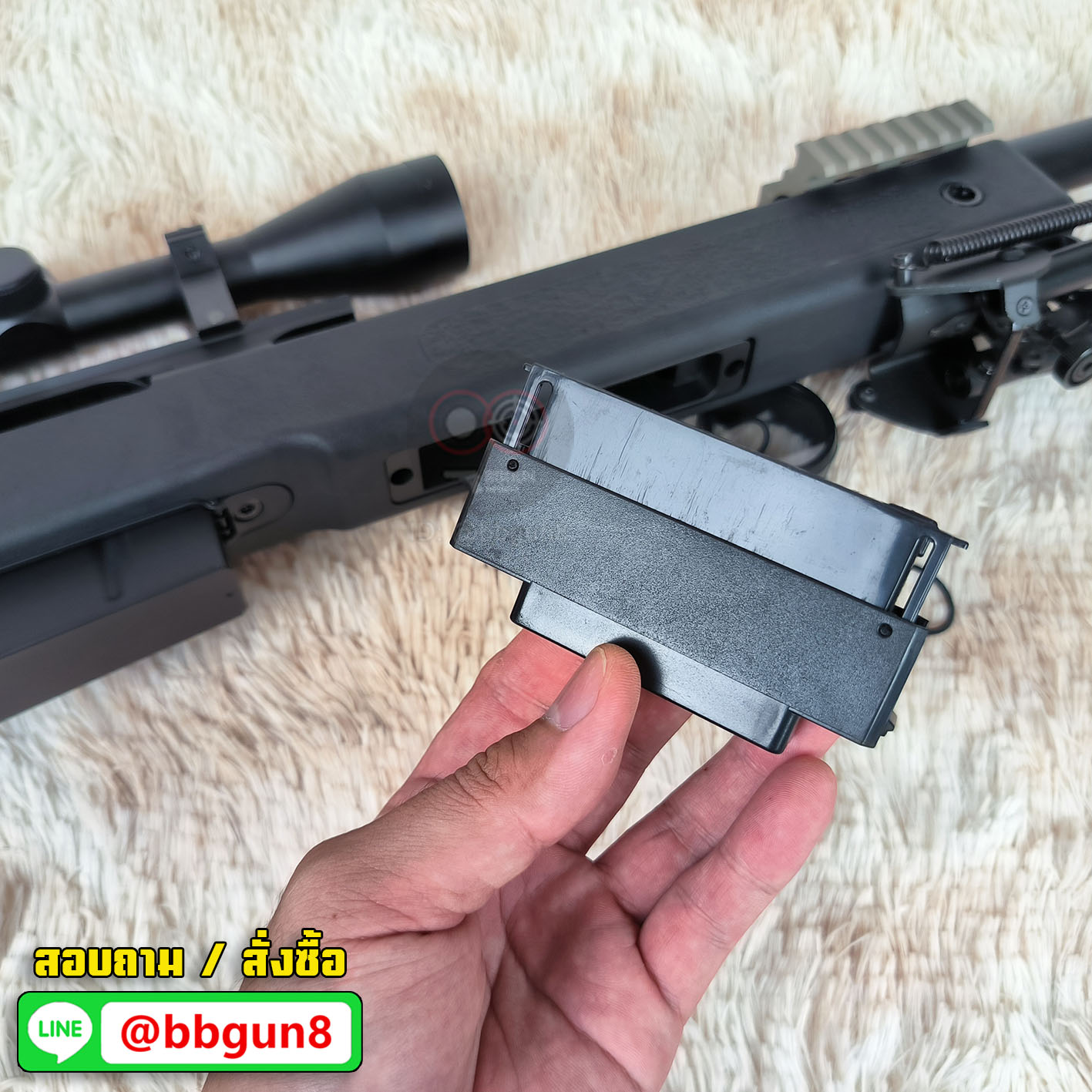 CYMA CM.700A M40A5 สีดำ สไนเปอร์ บีบีกัน (พร้อมอุปกรณ์ กล้องสโคป ขาทราย สปีดโหลดเดอร์ แส้ทำความสะอาด กระสุน)