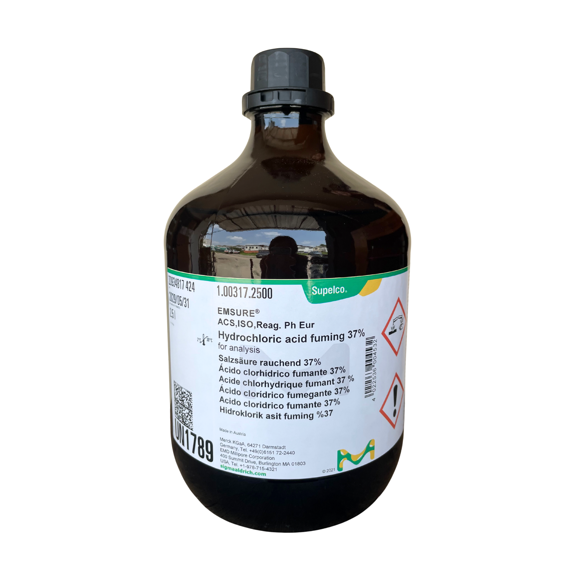 100317.2500 Hydrochloric Acid Fuming 37%, for analysis 2.5 L Merck