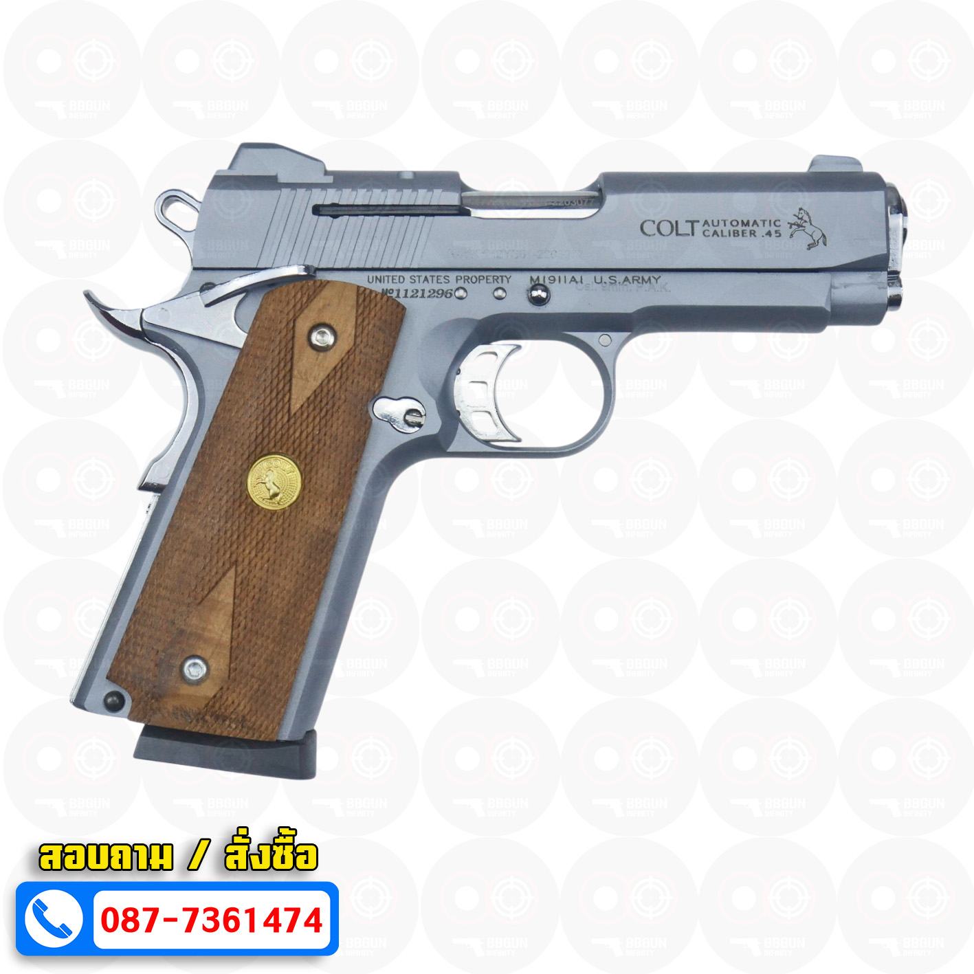 แบลงค์กัน KUZEY M1911 COLT'S DEFENDER SERIES 90 สีสโมค 4 นิ้ว ด้ามไม้ Blank Gun