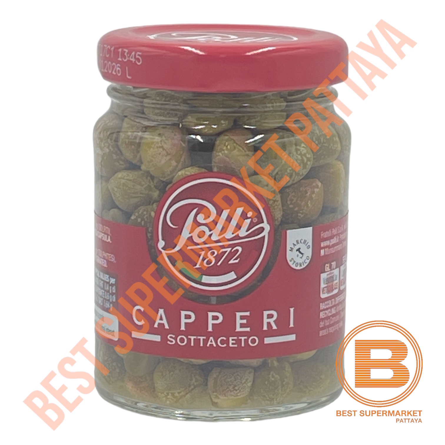 พอลลิ เคเปอร์ในน้ำส้มสายชู 100 กรัม Polli Capers in Wine Vinegar 100 g.