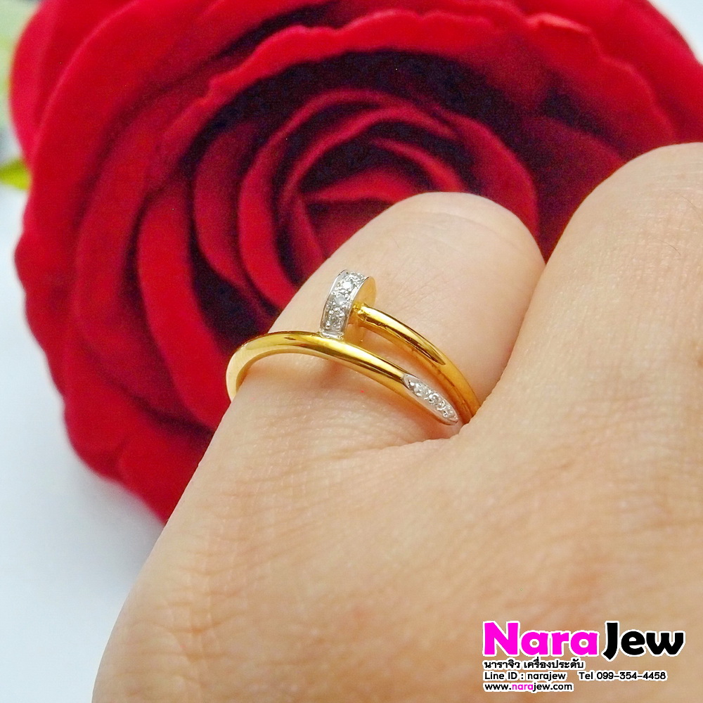 แหวนเพชร ตะปู ประดับเพชรแท้ 0.05 ct น้ำขาว 97 ทองคำแท้ 9K