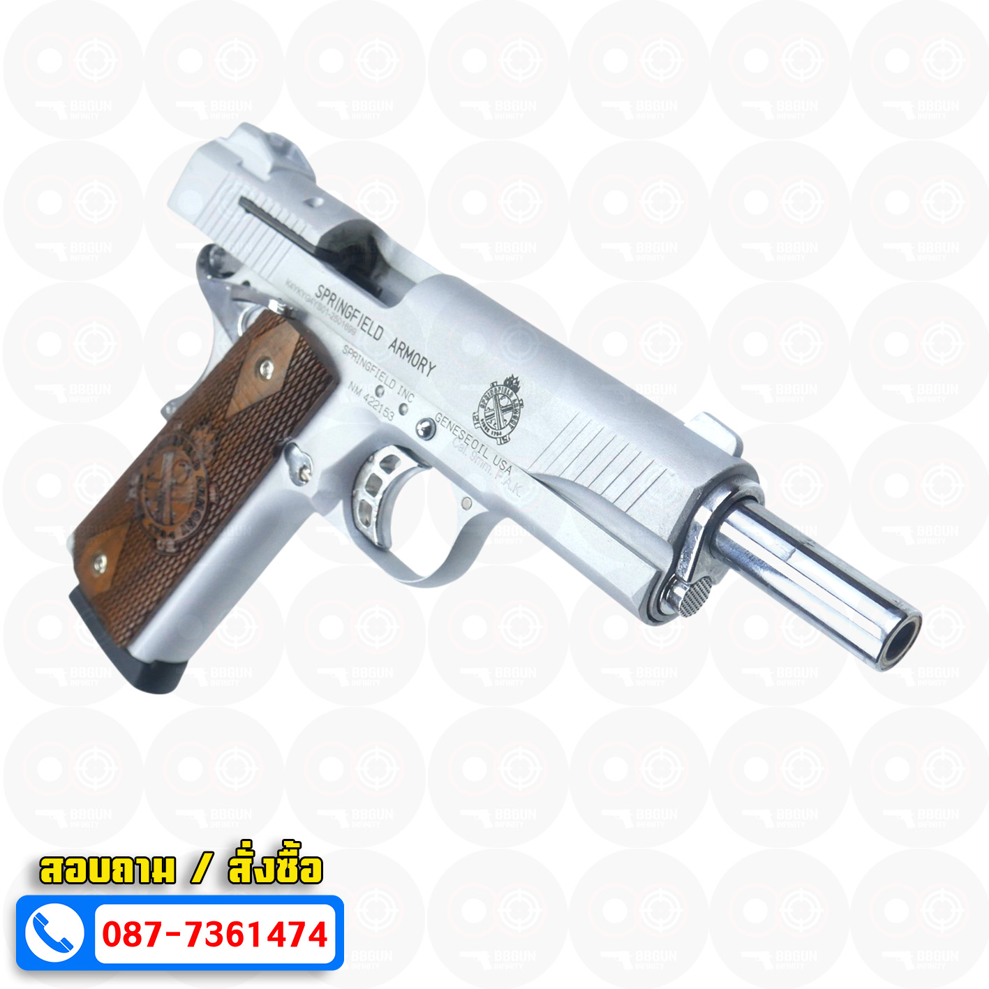 แบลงค์กัน KUZEY M1911-A1 SPRINGFIELD ARMORY สีเงินด้าน 5 นิ้ว blank gun ด้ามไม้