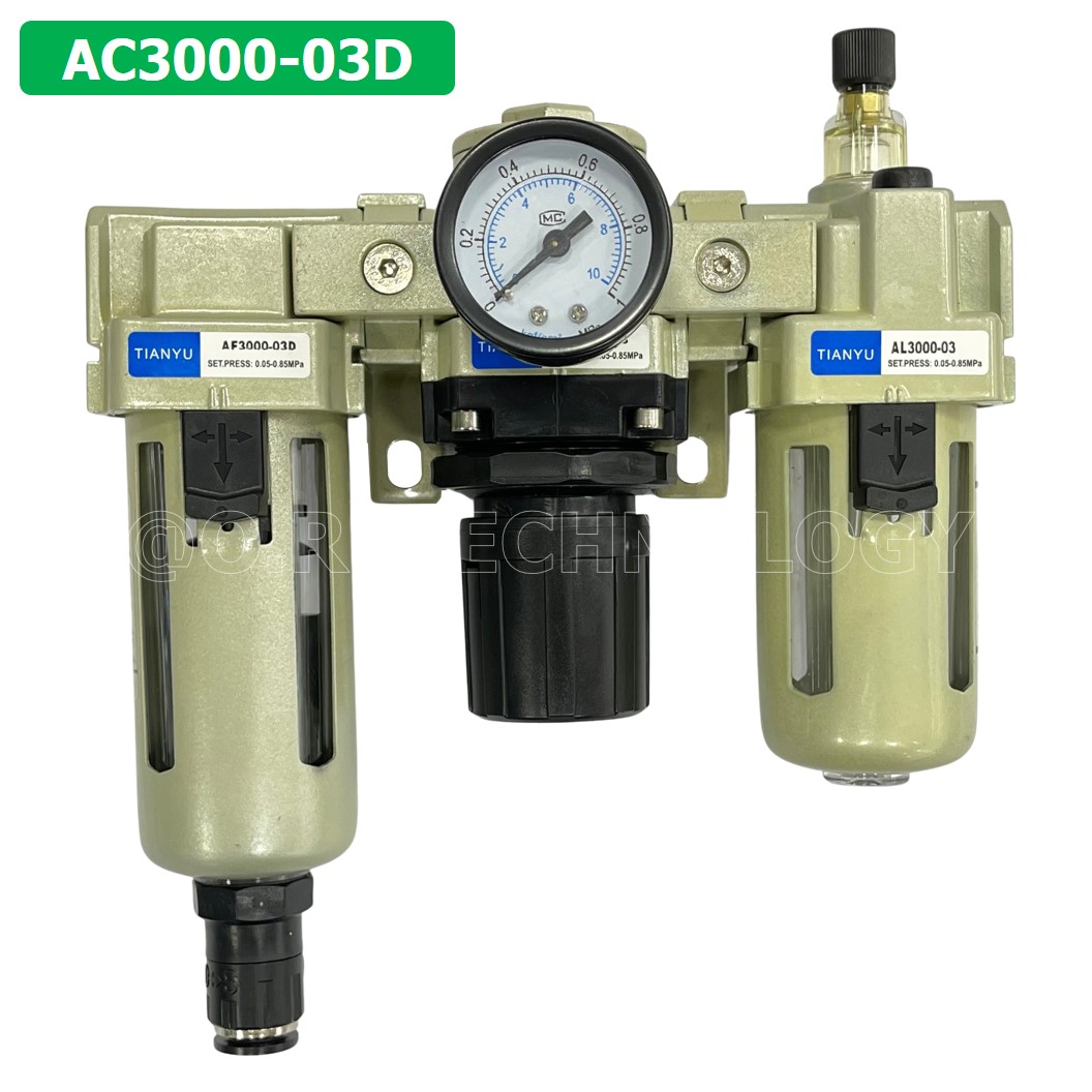(1ชิ้น) AC3000-03D ชุดกรองลมแบบ 3 ตอน Auto Drain FRL 3 Unit Air Filter, Regulator & Lubricator TIANYU AC (AF+AR+AL) แบบระบายน้ำอัตโนมัติ