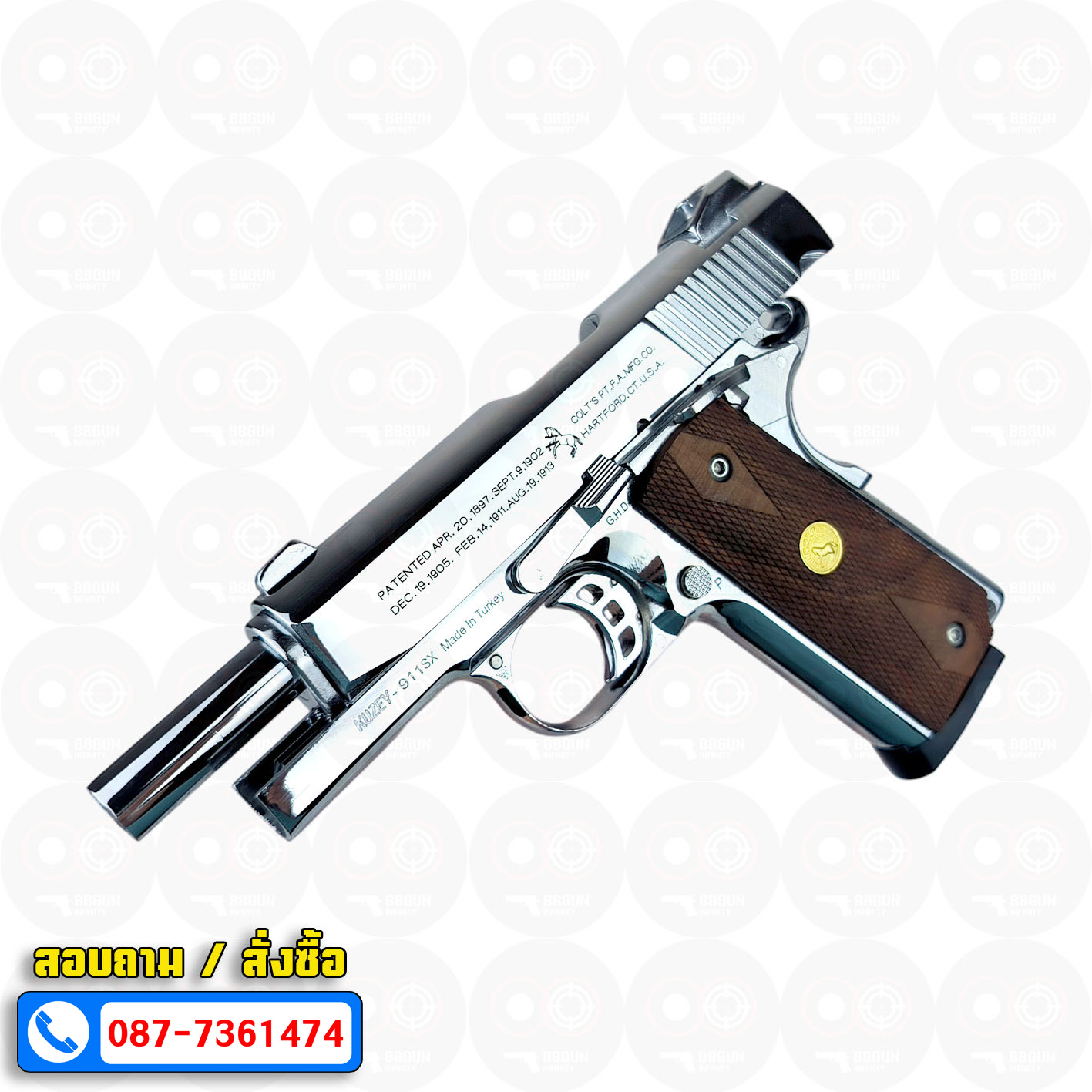 Blank Gun KUZEY M1911 COLT'S 100 ปี สีเงินเงา 4 นิ้ว แบลงค์กัน