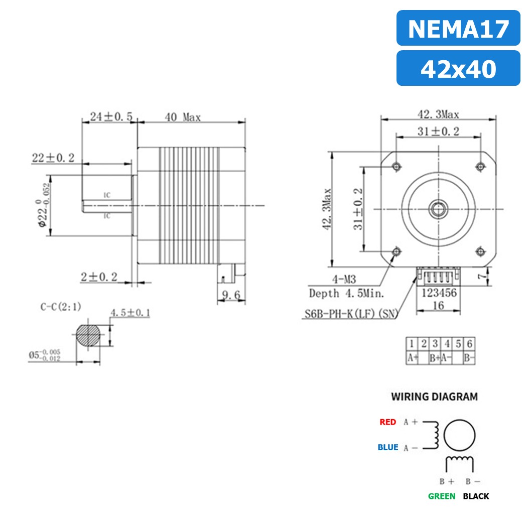 NEMA17 42x40 สเต็ปเปอร์มอเตอร์ พร้อมสาย Stepper Motor NEMA17 with cable 1000mm สเต็ปปิ้งมอเตอร์ Stepping Motor สเตปมอเตอร์ Step motor