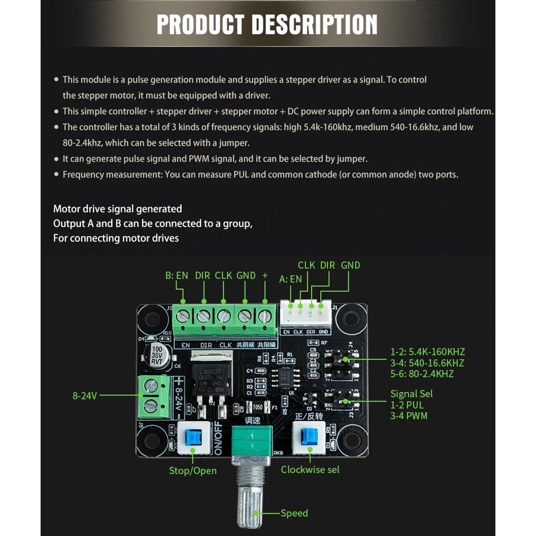 CD005 ไดร์ฟสเตปเปอร์มอเตอร์ Nema17/23 Stepper Motor Driver module pwm pulse signal generator 12-24V