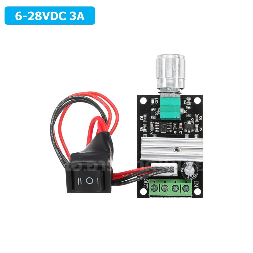 1203B ตัวปรับความเร็วรอบมอเตอร์ 6-28VDC 3A PWM Motor DC Speed Controller พร้อมสวิตช์หมุนกลับทาง with reverse switch ที่ควบคุมความเร็วรอบ ตัวปรับมอเตอร์