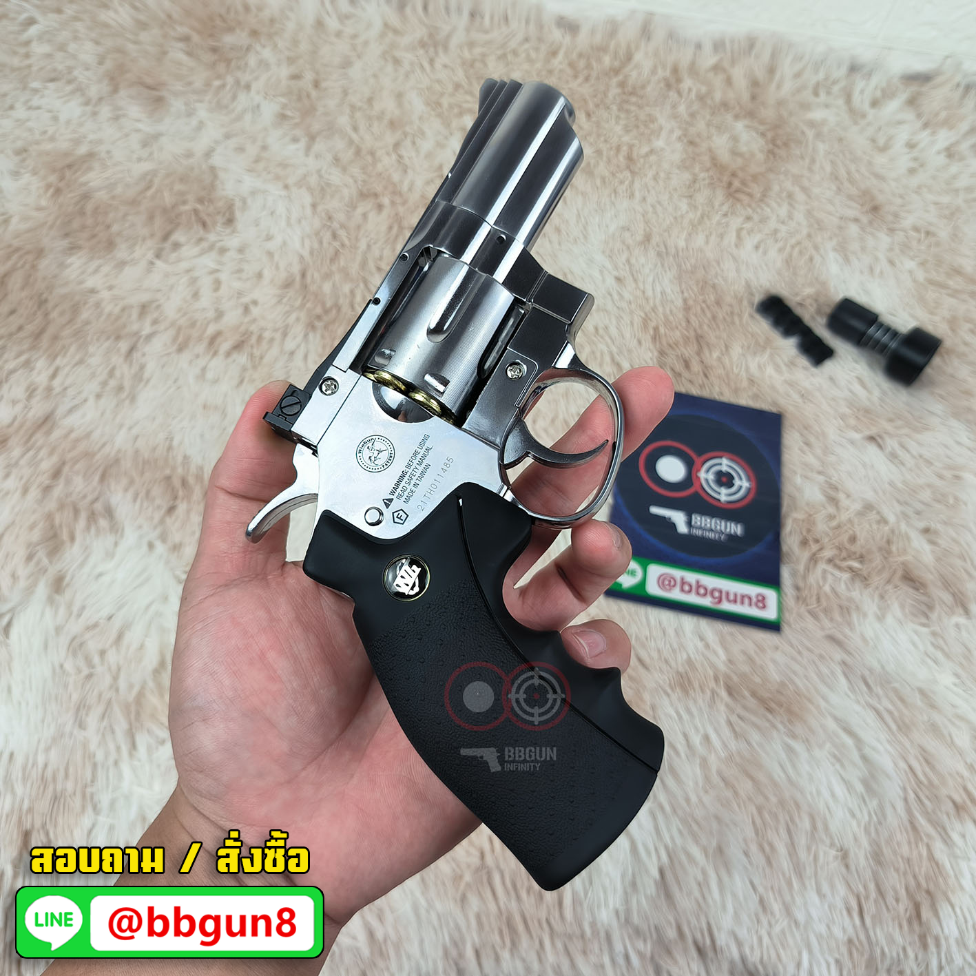 WinGun 708S 2.5 inch Co2 - Silver งานไต้หวัน ปืนบีบีกันลูกโม่ 2.5 นิ้ว สีเงิน - ด้ามดำ