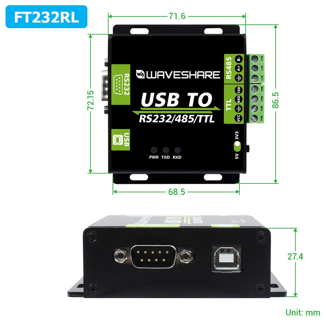 WAVESHARE FT232RL/CH343G ตัวแปลง USB TO RS232/485/TTL Interface Converter, Industrial Isolation ตัวแปลงสัญญาณ