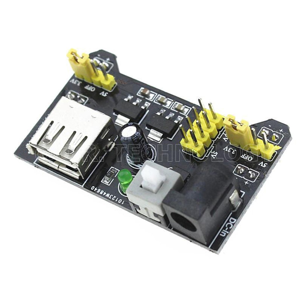 (1ชิ้น) AA076 โมดูลเพาเวอร์ซัพพลาย โมดูลจ่ายไฟ โมดูลแปลงไฟ สำหรับบอร์ดทดลอง โฟโต้บอร์ด MB102 Breadboard Power Supply Module 3.3V 5V (Input voltage: DC jack 6.5-12VDC or USB power supply, Output voltage: 3.3V, 5V switchable 700mA)