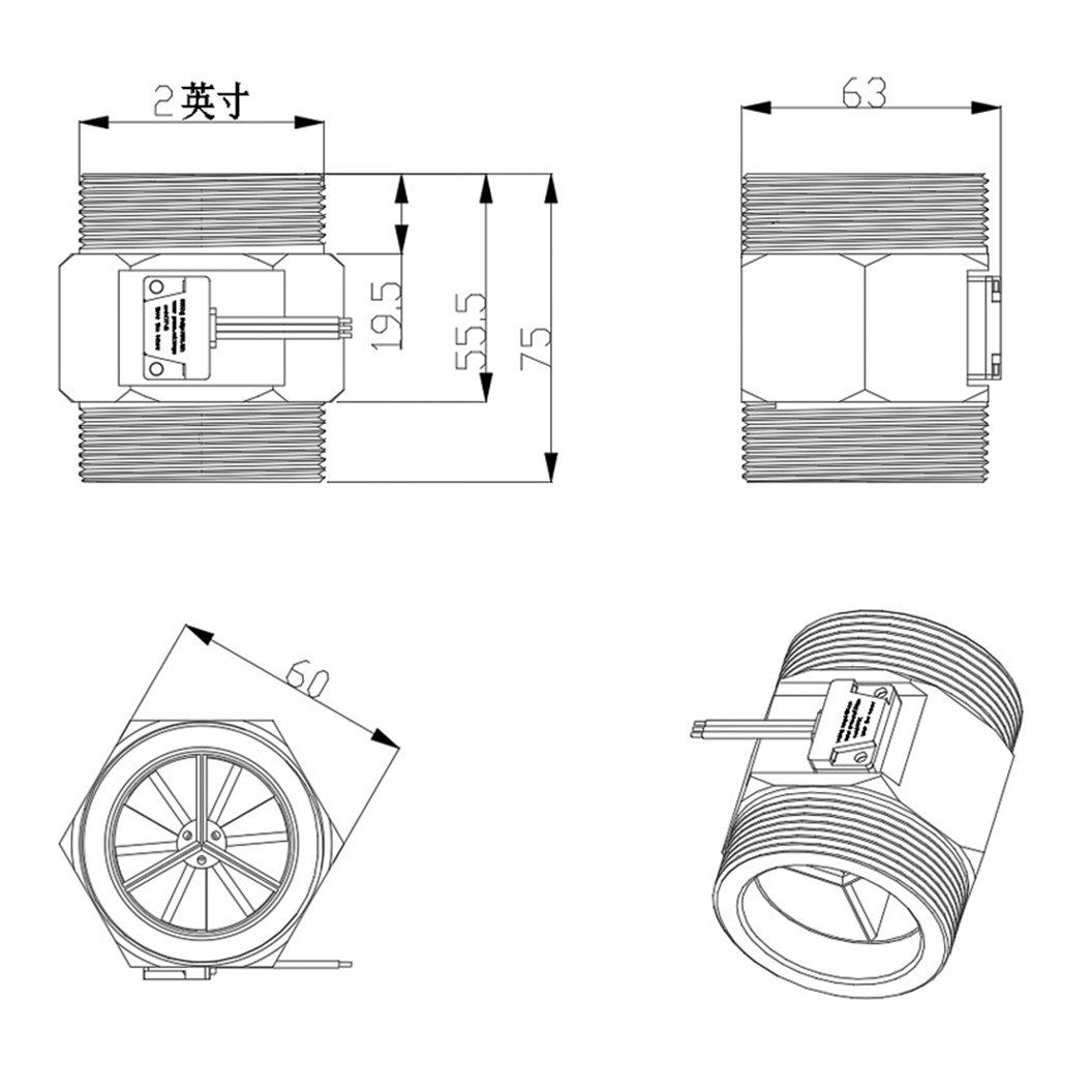 YF-DN50-S G2" เซนเซอร์วัดอัตราการไหล สแตนเลส 5-24VDC Stainless Water Flow sensor Meter 10-200L/min DC 5-24V Flowmeter มิเตอร์วัดอัตราการไหล