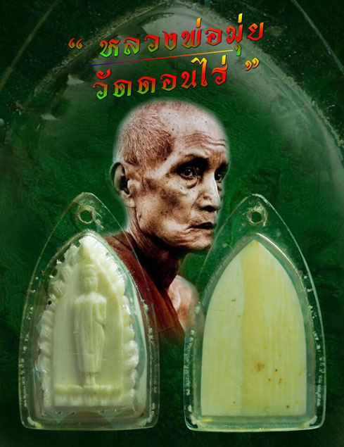 *33693 พระประจำวันเเกะ หลวงพ่อมุ่ย วัดดอนไร่ สุพรรณบุรี เลี่ยมพลาสติกเก่า 12