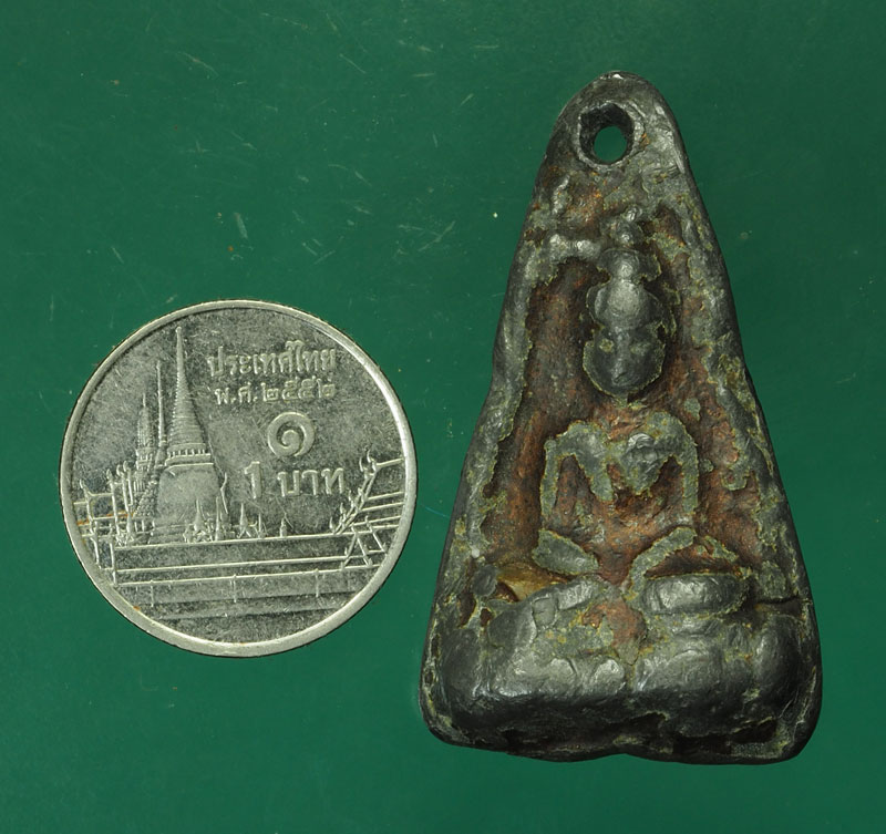 *30357 พระพิมพ์สมาธิ สองหน้า หลวงพ่อดำ วัดกุฏี ปราจีนบุรี เนื้อชินตะกั่ว 13