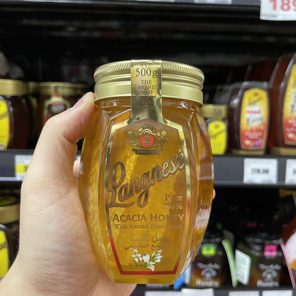 แลงนีส น้ำผึ้ง อะคาเซีย และ รวงผึ้ง 500 กรัม Langnese Acacia Honey with Natural Honeycomb 500 g.