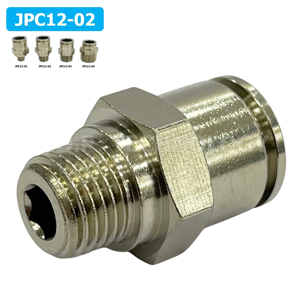 (1ชิ้น) JPC12-02 ข้อต่อลมสแตนเลสเกลียวนอก ข้อต่อลมเกลียวนอก ข้อต่อลม สแตนเลส STAINLESS Male Thread Straight Quick Connector Fitting