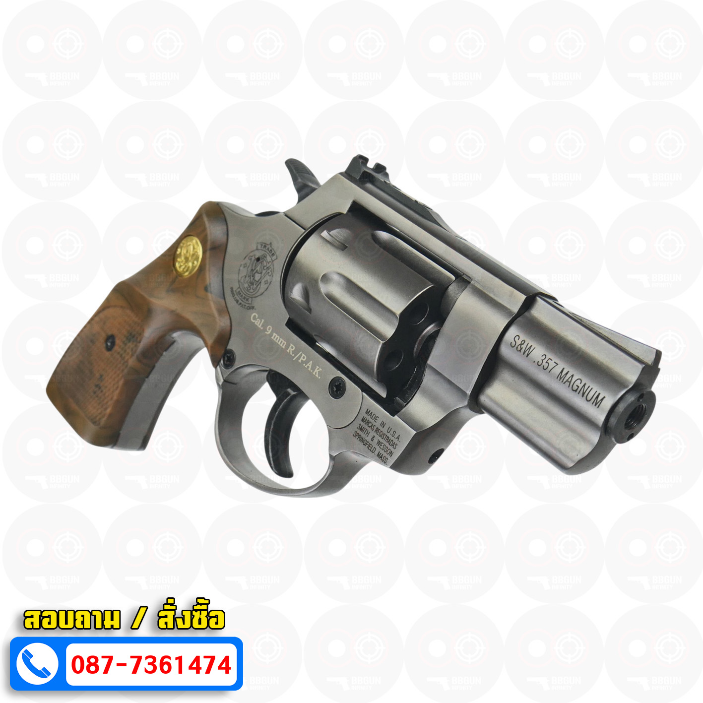 Ekol Lite แบลงค์กัน ลูกโม่ 2 นิ้ว สีฟูม กระดุมทอง (Fume) Smith & Wesson blank gun Revolver 2 inch