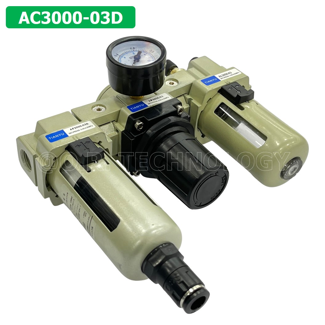 (1ชิ้น) AC3000-03D ชุดกรองลมแบบ 3 ตอน Auto Drain FRL 3 Unit Air Filter, Regulator & Lubricator TIANYU AC (AF+AR+AL) แบบระบายน้ำอัตโนมัติ