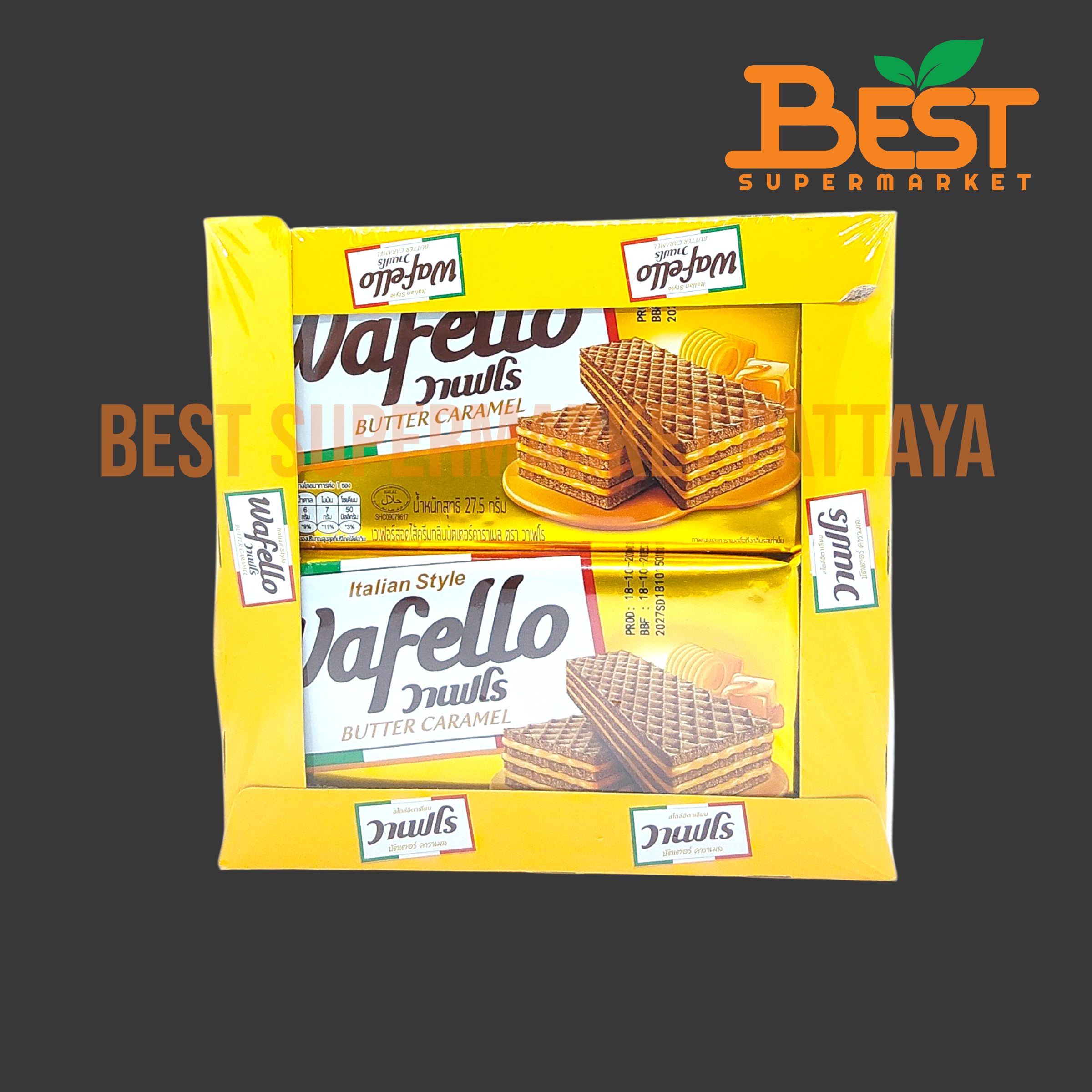 วาเฟโร เวเฟอร์สอดไส้ครีมกลิ่นบัตเตอร์คาราเมล 27.5กรัม x 12ซอง.Wafello Butter Creme 27.5g. x 12packets.