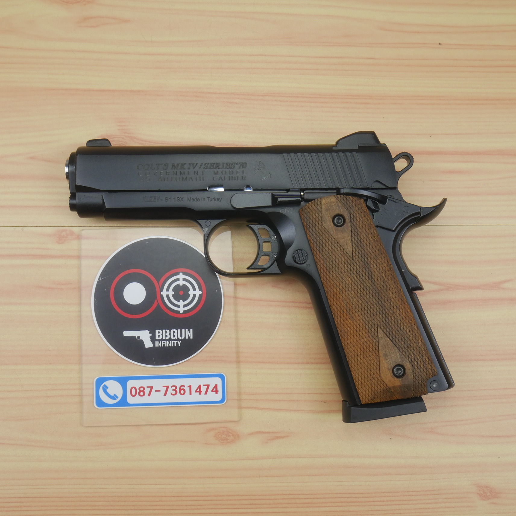 แบลงค์กัน KUZEY M1911 COLT'S MK IV SERIES'70 สีดำ 4 นิ้ว ด้ามไม้ blank gun