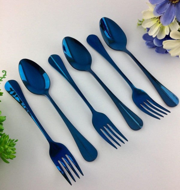 87-45BL ชุดช้อนส้อมคาว สีน้ำเงิน 3คู่ / ชุด
