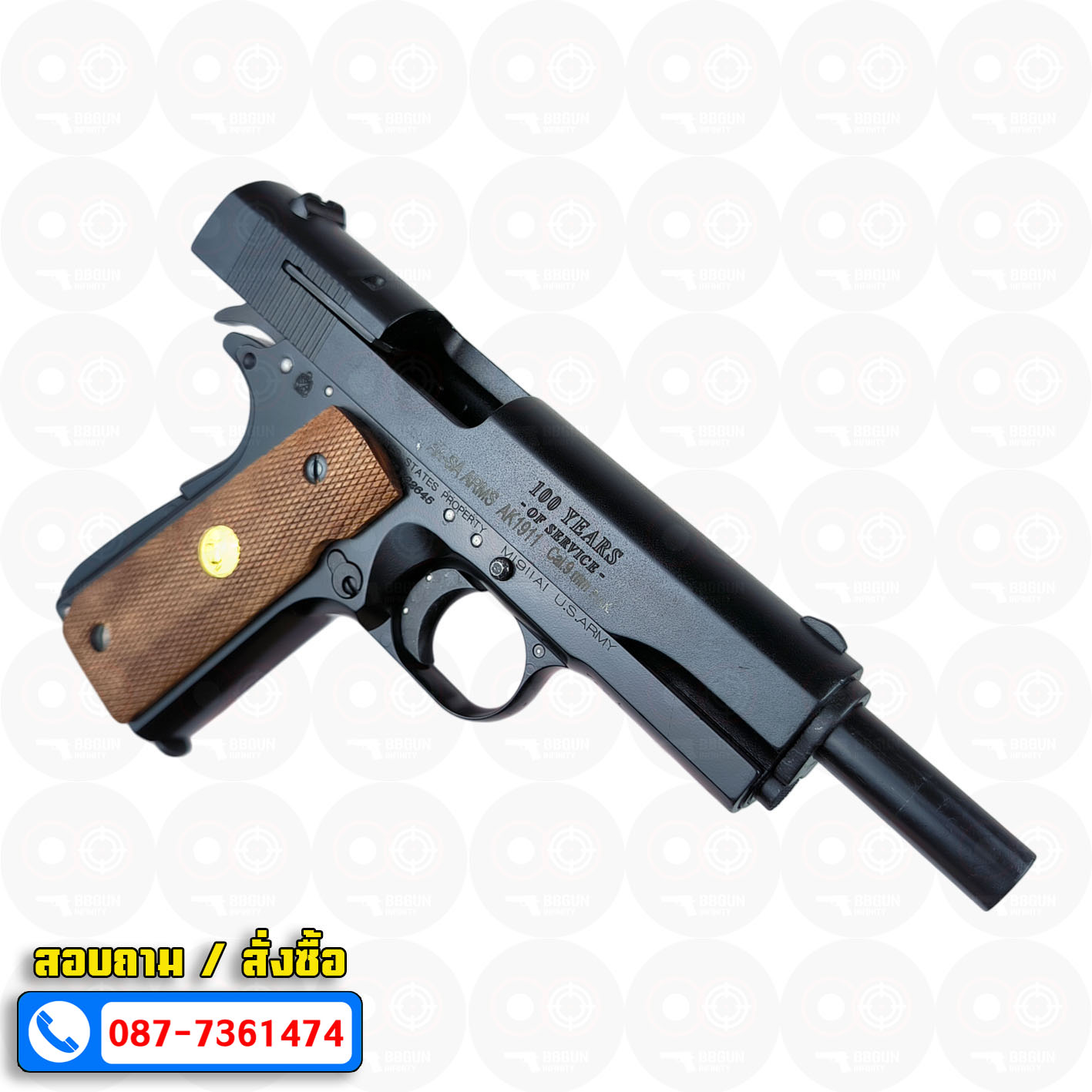 แบลงค์กัน AKSA Colt 1911 A1 100 Years สีดำ กริปไม้ (2 แม็กกาซีน) BLANK GUN