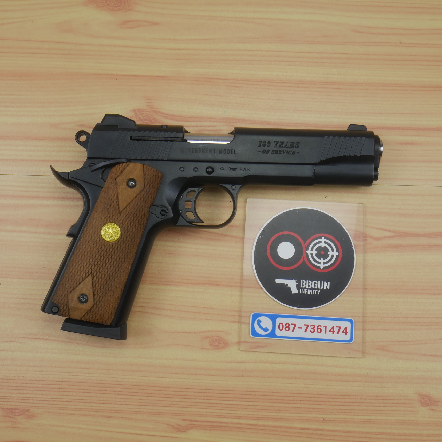 แบลงค์กัน KUZEY M1911 COLT GOVERMENT 100 Year สีดำ 5 นิ้ว blank gun ด้ามไม้