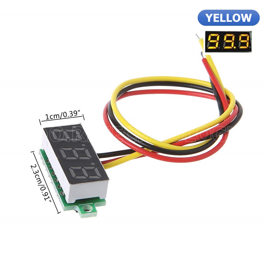 (1ชิ้น) NC292 จอแสดงผล โวลต์มิเตอร์ 3 สาย สีเหลือง ขนาด 0.28นิ้ว 0-100VDC 3-Wire DC Voltmeter Yellow
